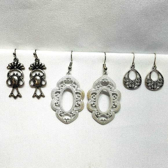 Jewelry - 3 Pairs Cute Boho Style Metal Earrings Good Condition White Pair Has Some